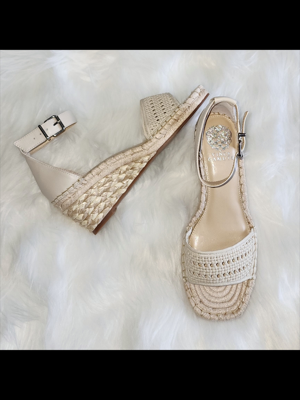 New Woven Espadrille Wedge Sandals - Cream Tan Heels 8.5 W - Picture 3 of 7
